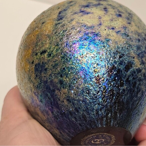 Vintage Orient & Flume Signed Iridescent Textured Glass Apple Paperweight - Picture 6 of 16
